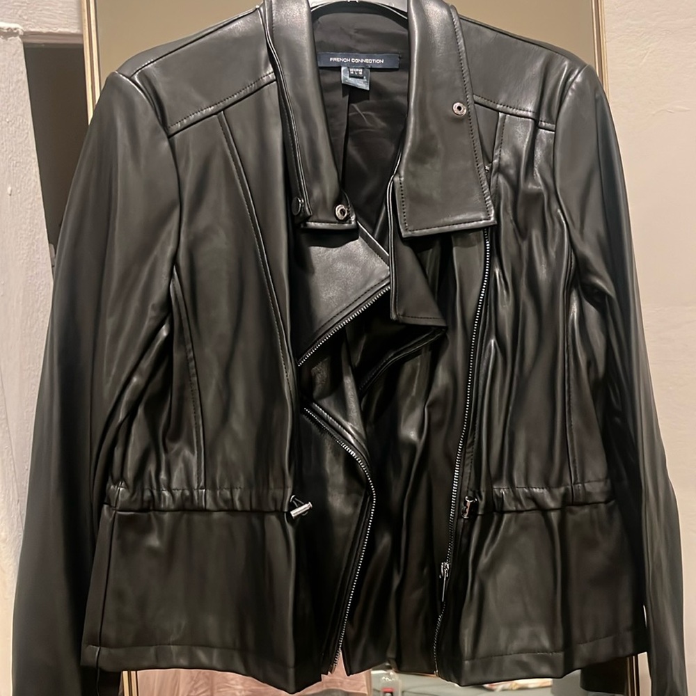 French Connection black cropped moto jacket